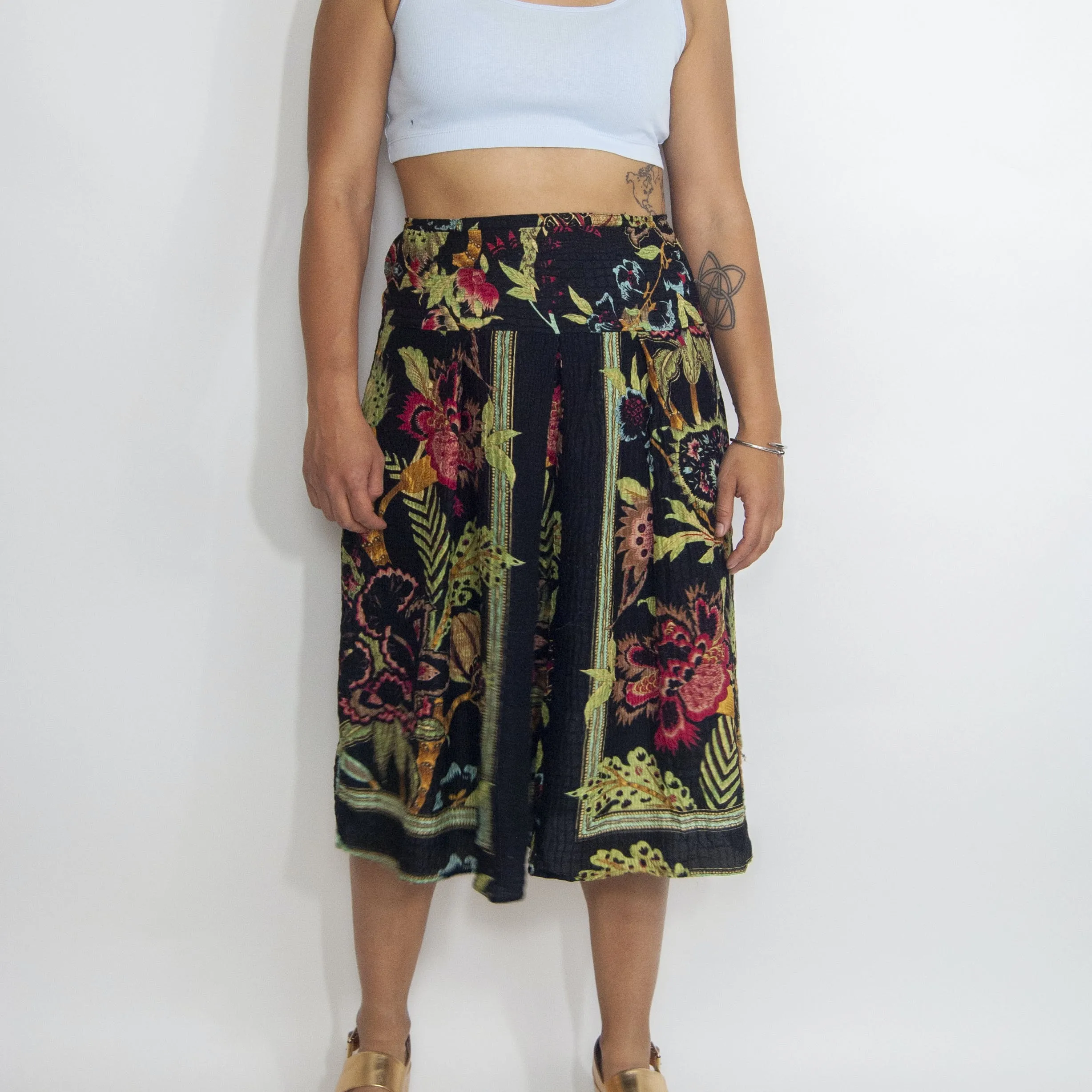 00's Floral Silk and Rayon Breezy Skirt by Citro