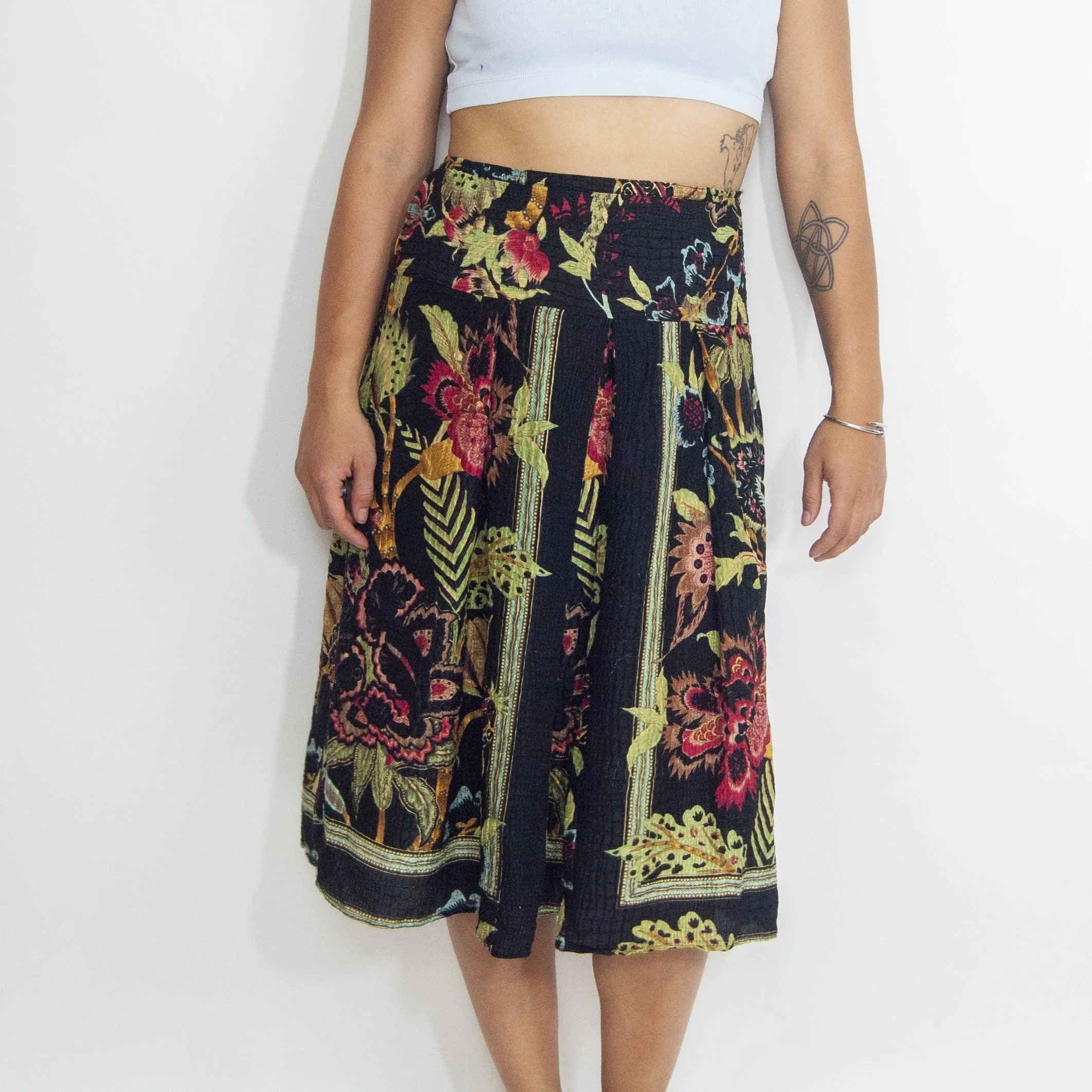 00's Floral Silk and Rayon Breezy Skirt by Citro