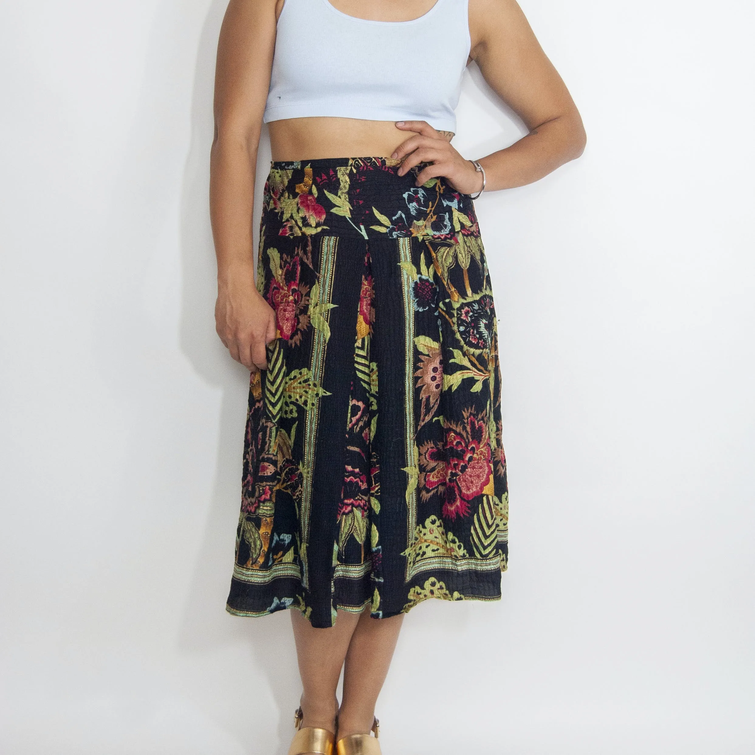 00's Floral Silk and Rayon Breezy Skirt by Citro