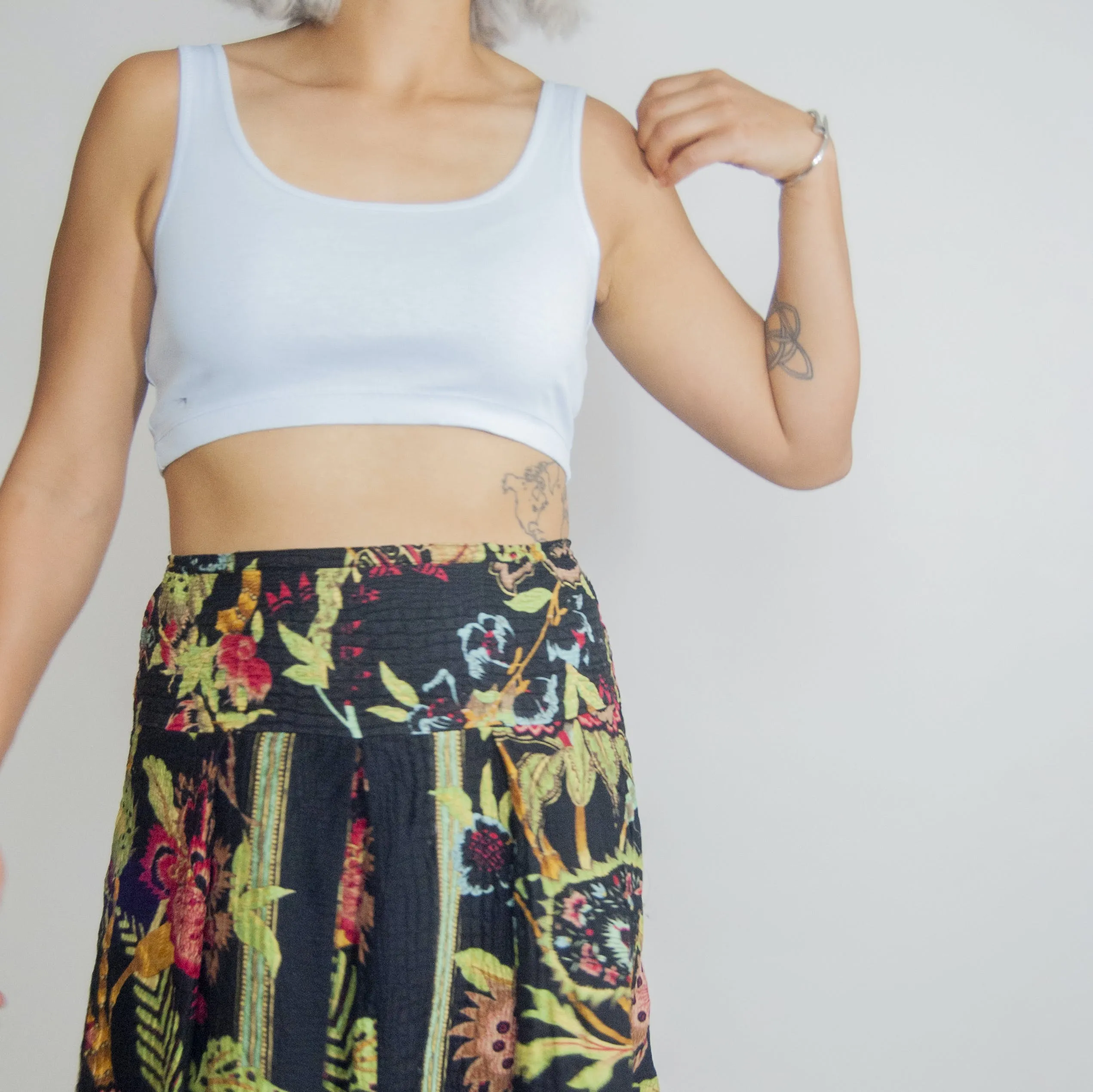 00's Floral Silk and Rayon Breezy Skirt by Citro