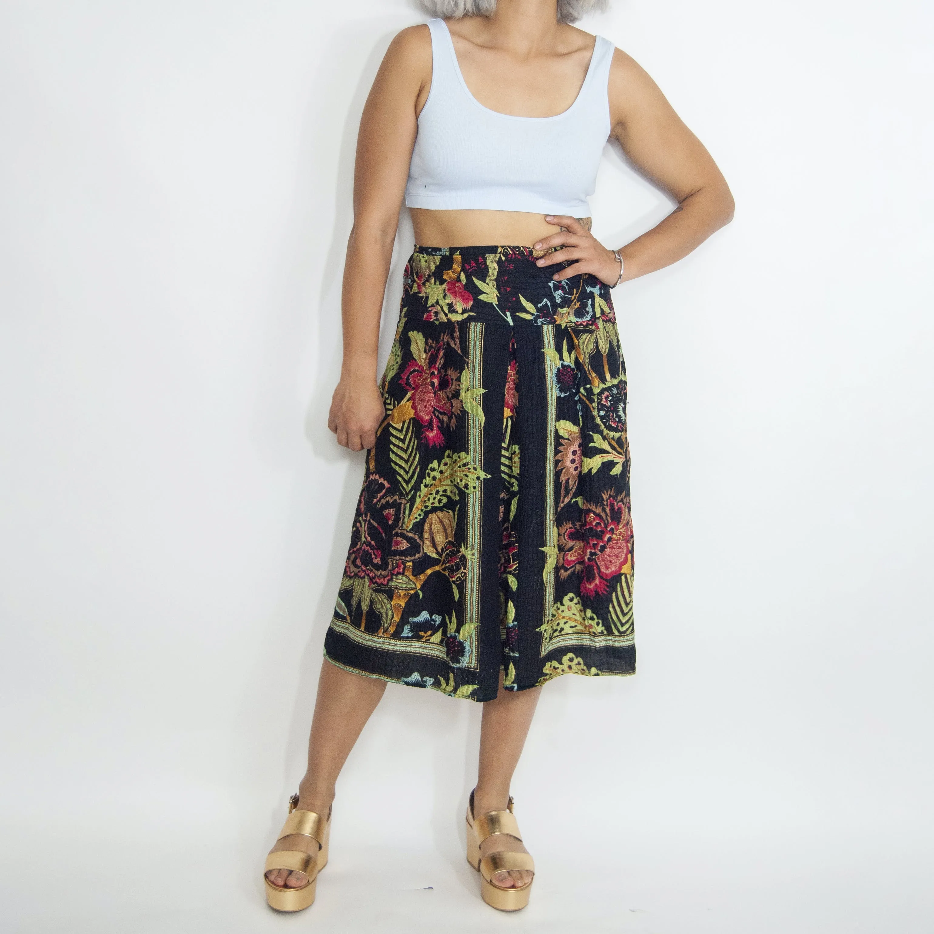 00's Floral Silk and Rayon Breezy Skirt by Citro