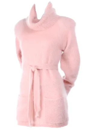 1970s Anne Klein Pink Mohair Vintage Sweater w/ Turtleneck & Tie 1970s Anne Klein Pink Mohair Vintage Sweater w/ Turtleneck & Tie