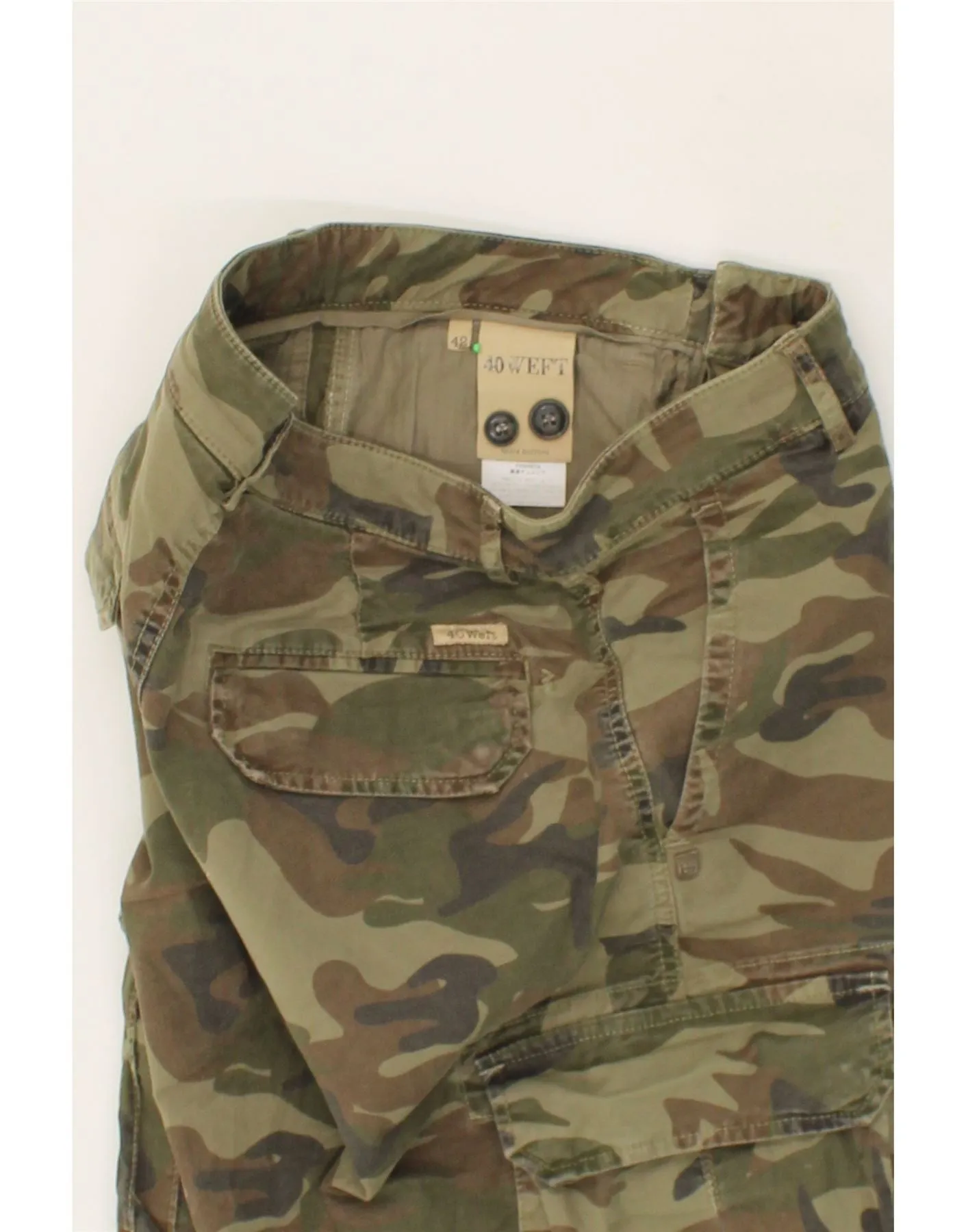 40WEFT Womens Cargo Shorts IT 42 Medium W30 Khaki Camouflage Cotton