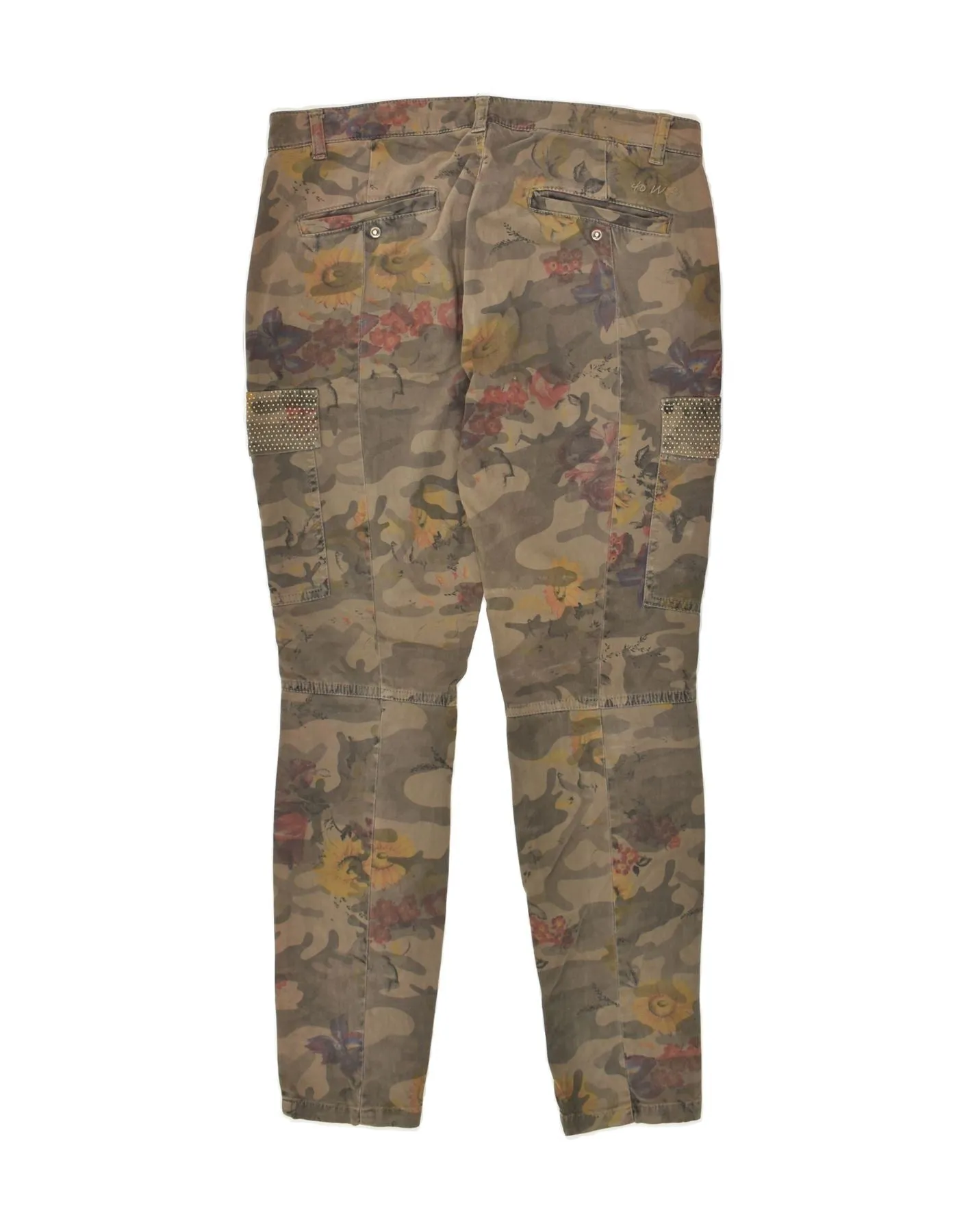 40WEFT Womens Slim Cargo Trousers IT 44 Medium W32 L29  Khaki Camouflage