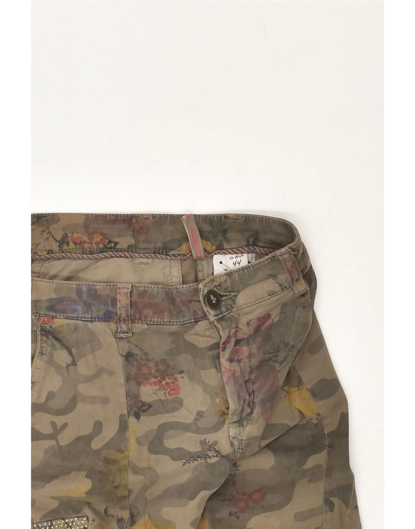 40WEFT Womens Slim Cargo Trousers IT 44 Medium W32 L29  Khaki Camouflage