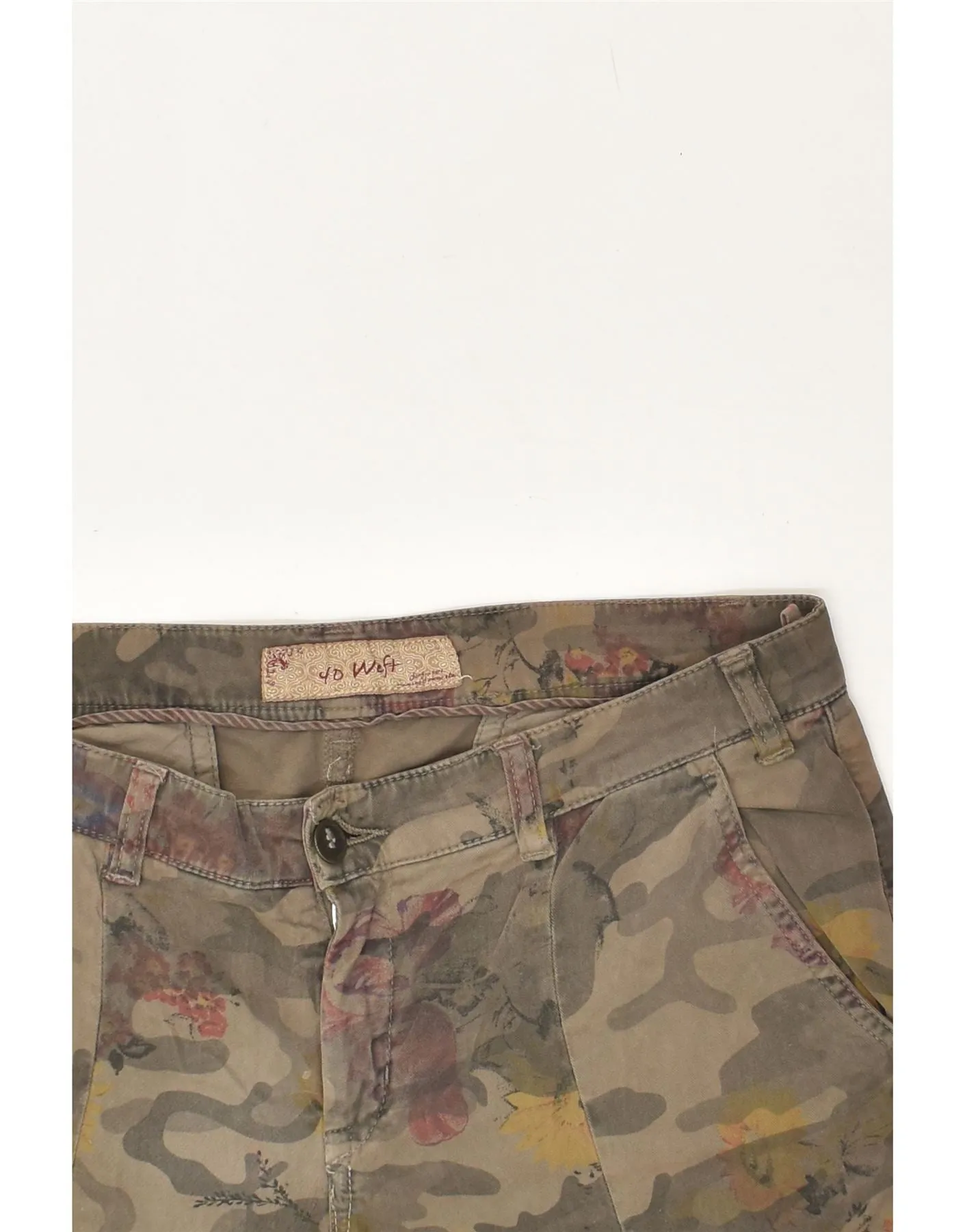 40WEFT Womens Slim Cargo Trousers IT 44 Medium W32 L29  Khaki Camouflage