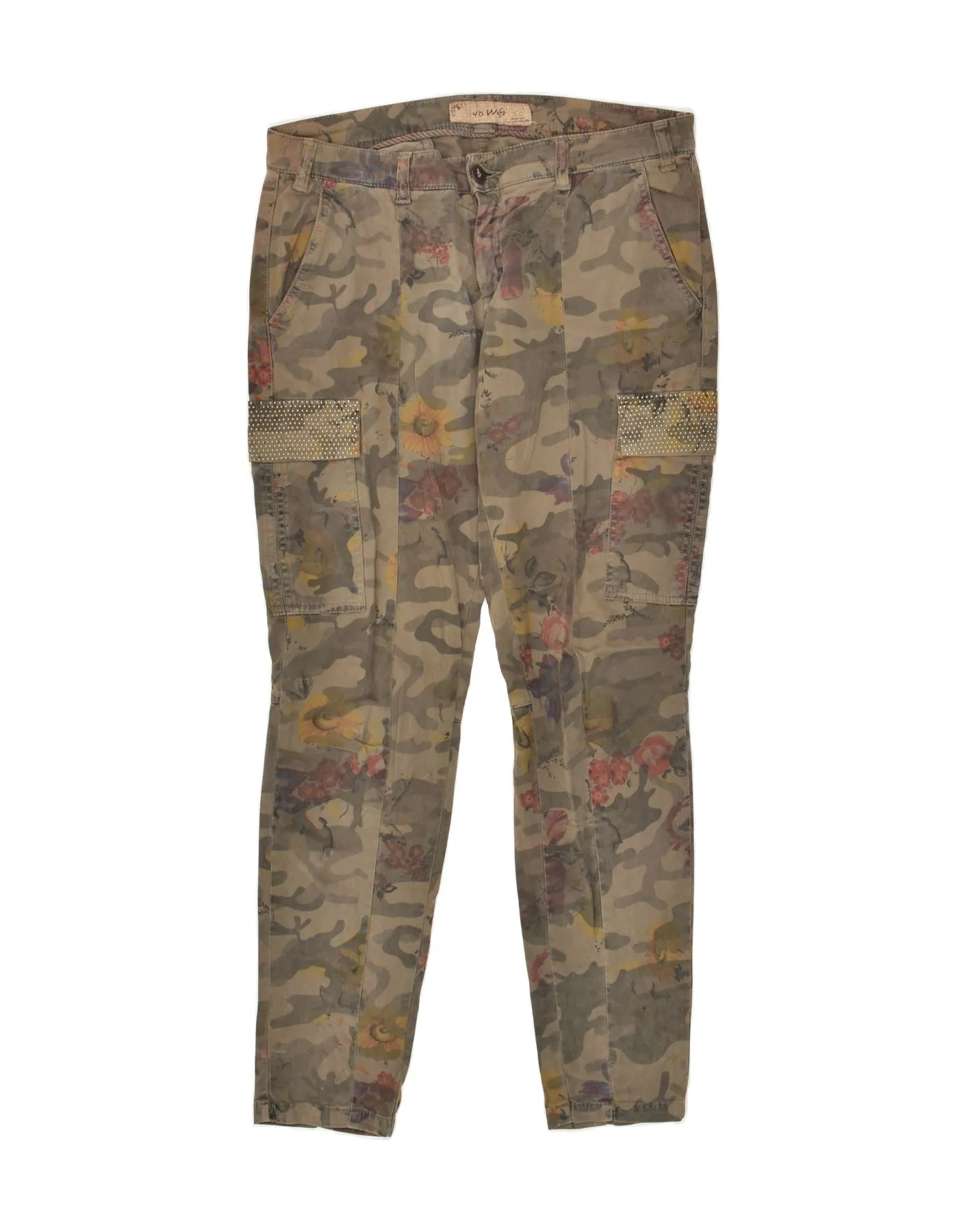 40WEFT Womens Slim Cargo Trousers IT 44 Medium W32 L29  Khaki Camouflage