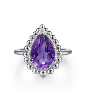 925 Sterling Silver Amethyst Bujukan Pear Shape Ring With Pattern 925 Sterling Silver Amethyst Bujukan Pear Shape Ring With Pattern