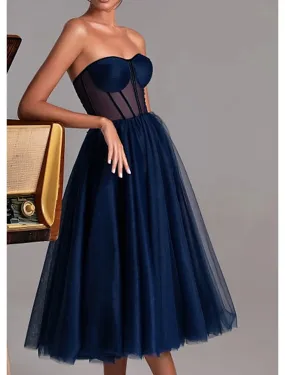 A-Line Cocktail Black Dress Plus Size Party Dress Cocktail Party Prom Tea Length Sleeveless Sweetheart Fall Wedding Guest Tulle with Pleats A-Line Cocktail Black Dress Plus Size Party Dress Cocktail Party Prom Tea Length Sleeveless Sweetheart Fall Wedding Guest Tulle with Pleats