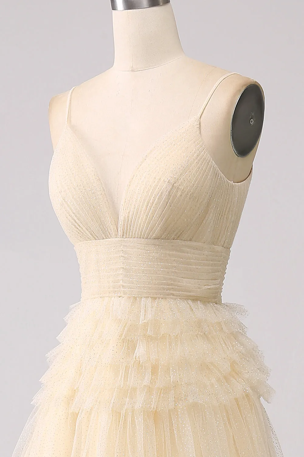 A Line Spaghetti Straps Light Pink Long Prom Dress with Ruffles