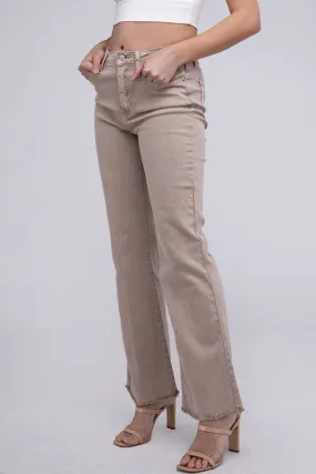 Acid Washed Frayed Cutoff Hem Straight Wide Pants Acid Washed Frayed Cutoff Hem Straight Wide Pants