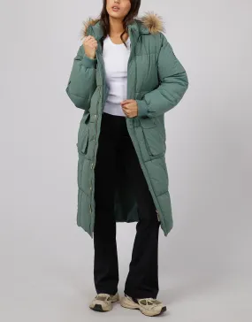 Active Fur Longline Puffer - Green Active Fur Longline Puffer - Green