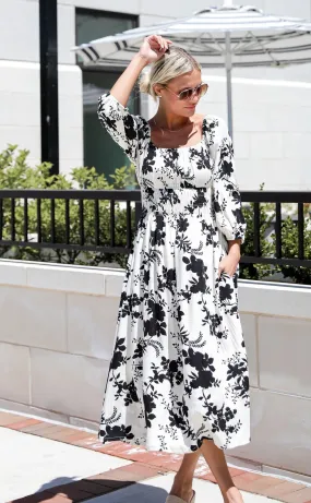 Adorably Elite Ivory Floral Midi Dress Adorably Elite Ivory Floral Midi Dress