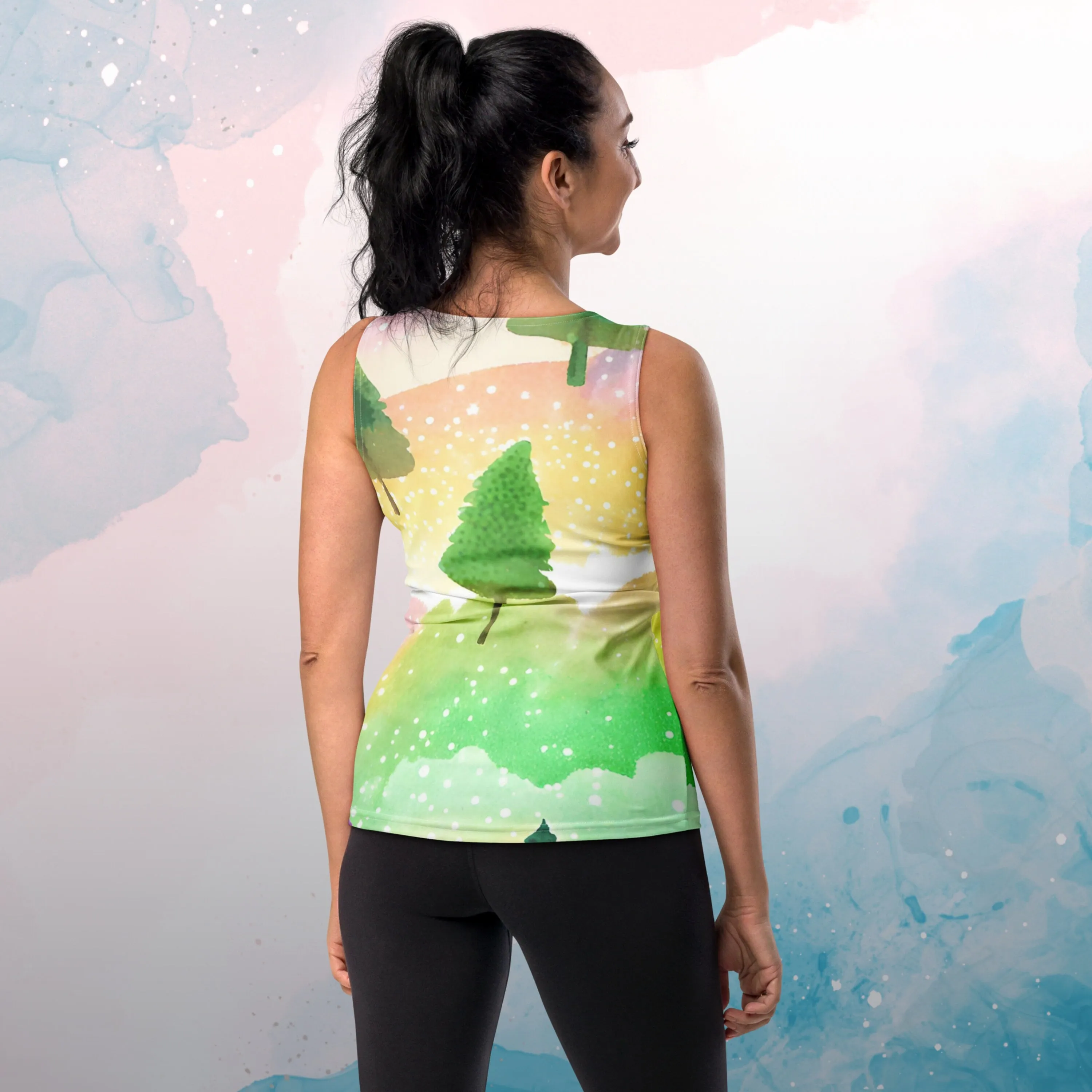 AI Generated Rainbow and Pine Tree Sublimation Tank Top For Hiking Gifts