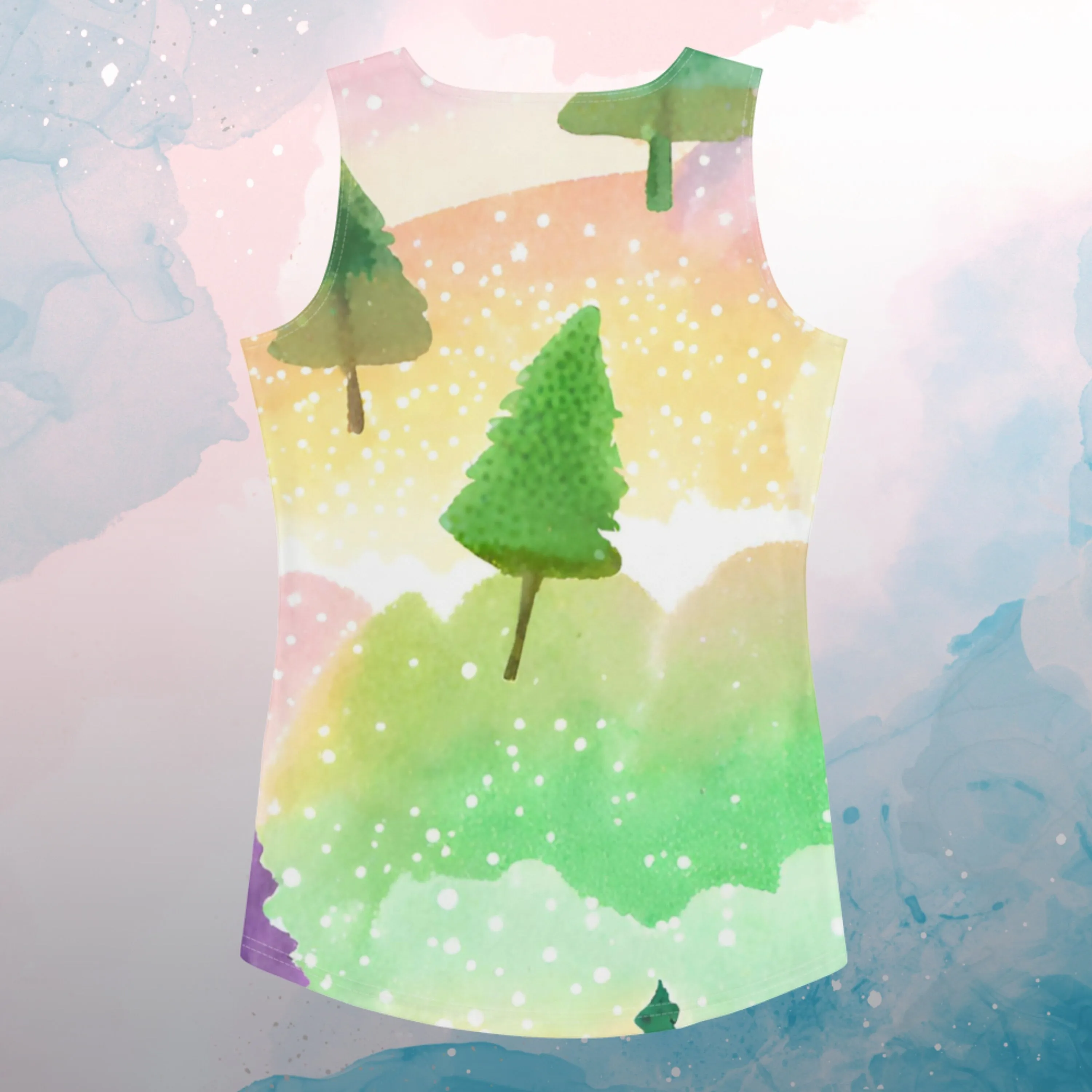 AI Generated Rainbow and Pine Tree Sublimation Tank Top For Hiking Gifts