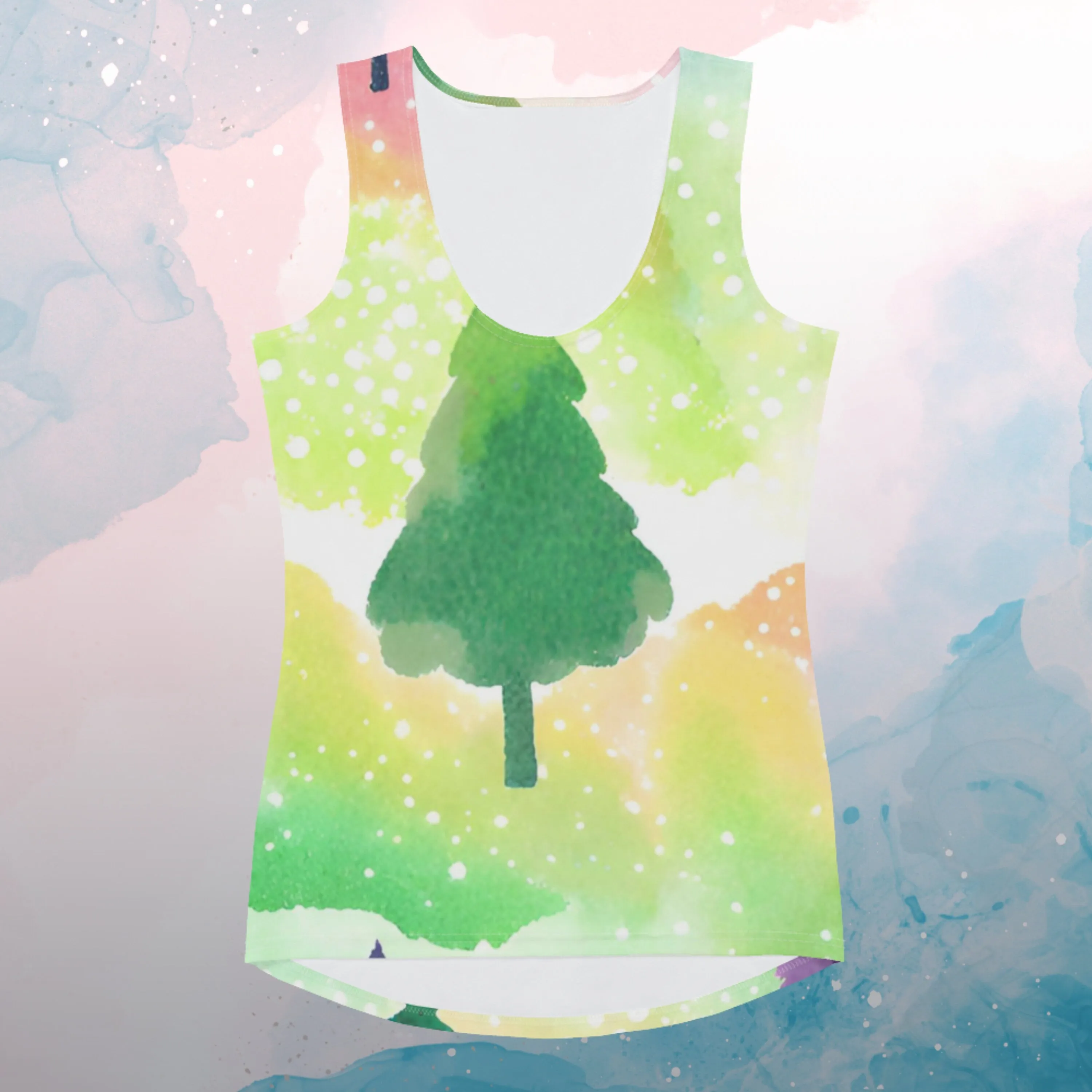 AI Generated Rainbow and Pine Tree Sublimation Tank Top For Hiking Gifts