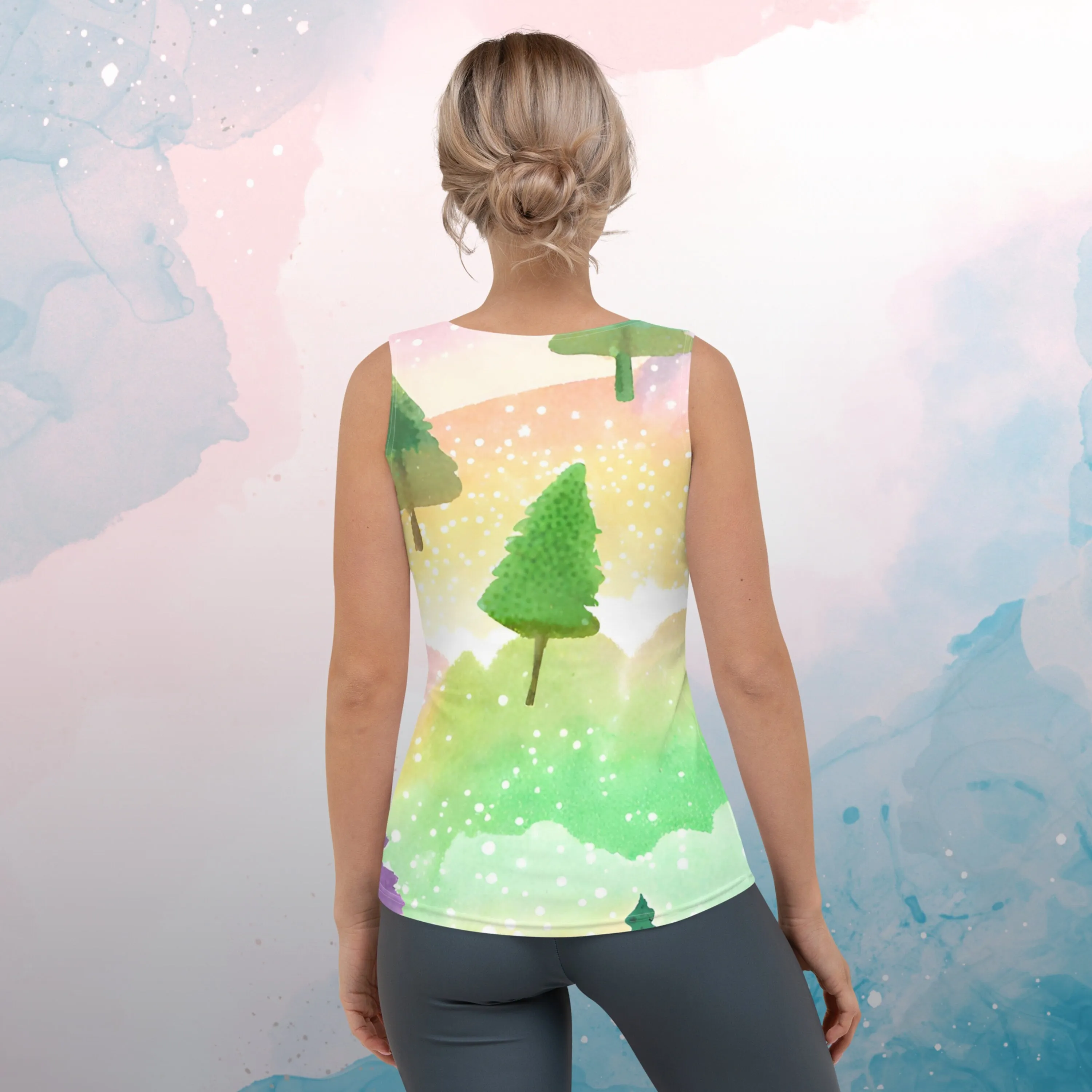 AI Generated Rainbow and Pine Tree Sublimation Tank Top For Hiking Gifts