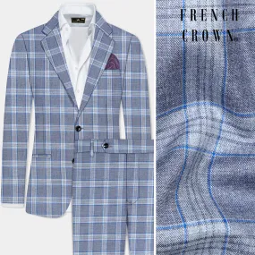 Amethyst Smoke Blue Checked Wool Blend Suit