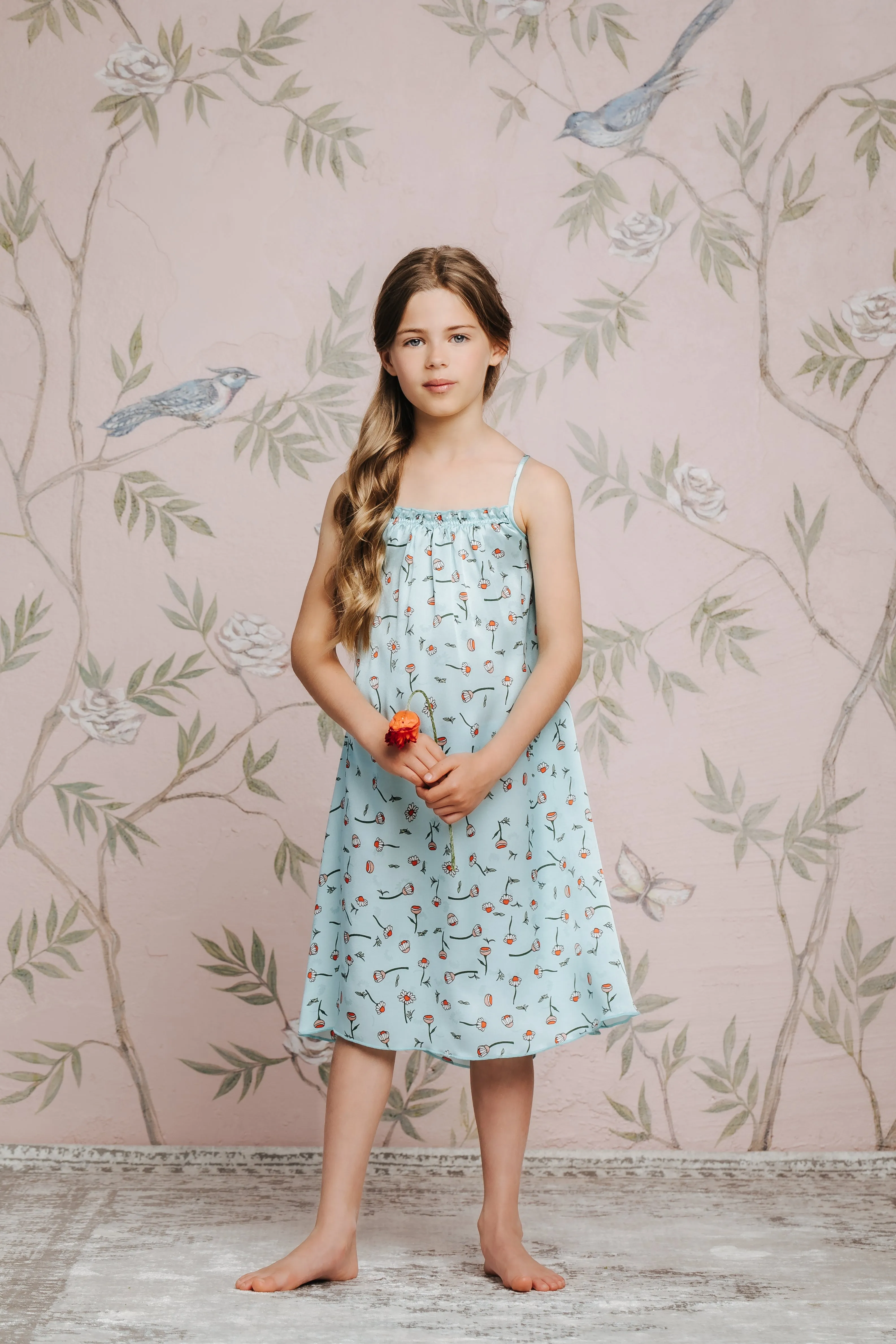 ANNABEL - GIRLS’ SILK NIGHTDRESS BLUE FLOWERS
