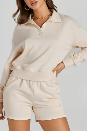 Apricot Casual High Neck Henley Top and Short Outfit Apricot Casual High Neck Henley Top and Short Outfit