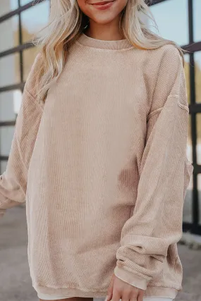 Apricot Ribbed Corduroy Oversized Sweatshirt Apricot Ribbed Corduroy Oversized Sweatshirt