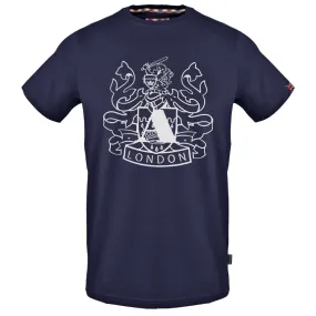 Aquascutum Large Shield Aldis Logo Navy Blue T Shirt Aquascutum Large Shield Aldis Logo Navy Blue T Shirt