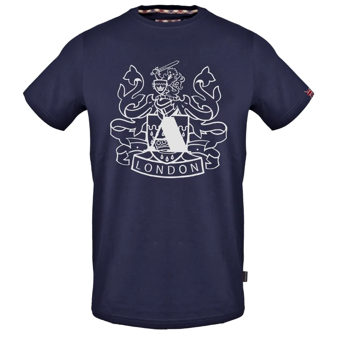 Aquascutum Large Shield Aldis Logo Navy Blue T Shirt