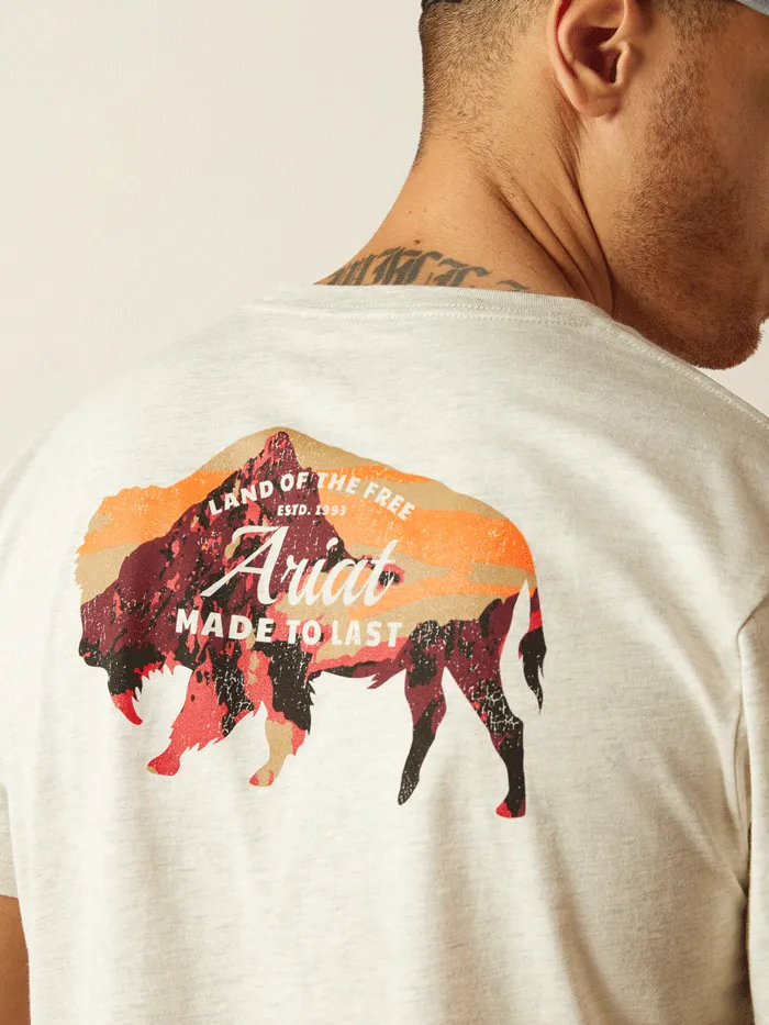 Ariat 10052571 Mens Bison Landscape T-Shirt Oatmeal Heather