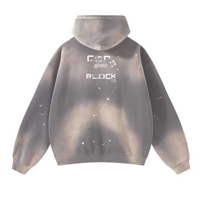 (Ash)Streetwear Unisex Monkey Washed Frayed  Effect Hoodie
