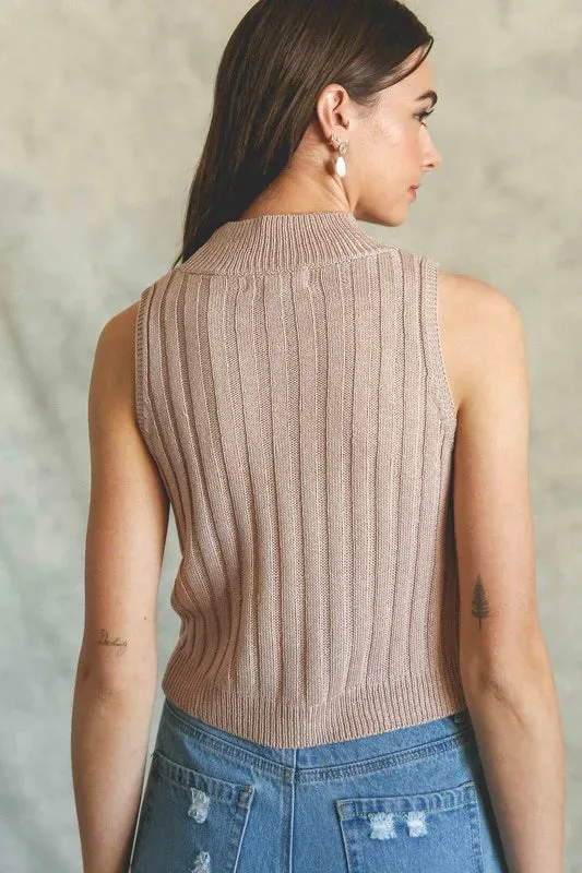 Beige Ribbed Sweater Crop Top