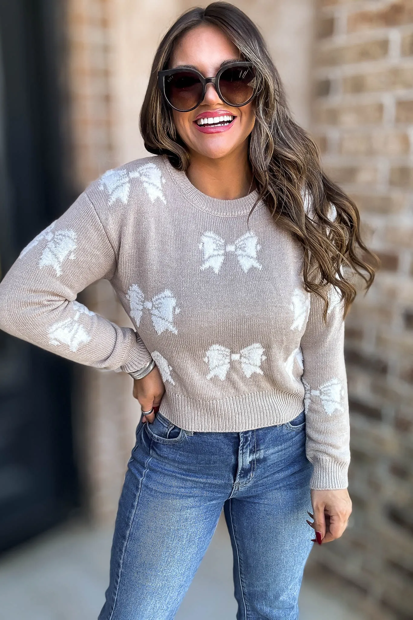 Betty Beige Bow Sweater