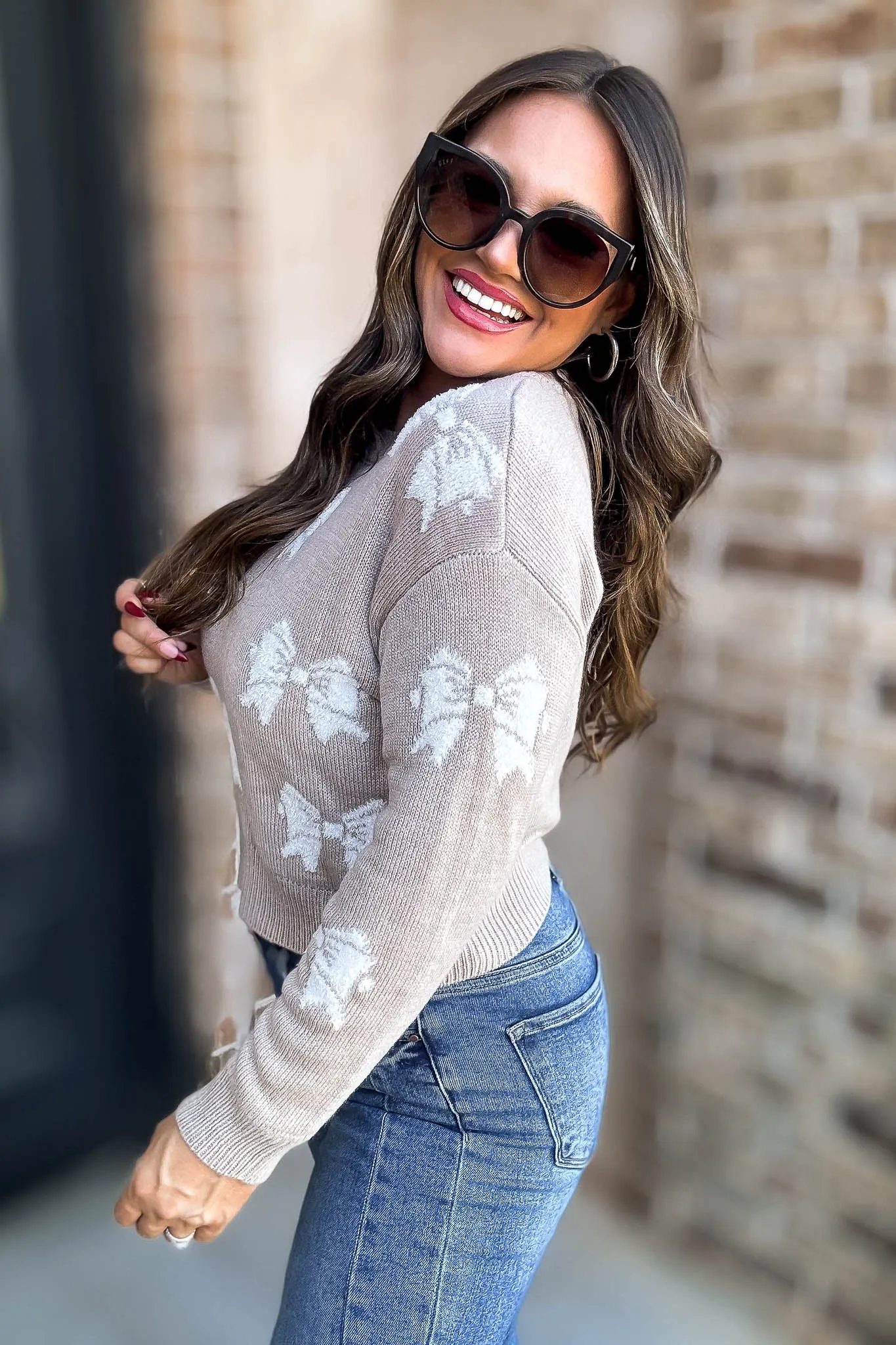 Betty Beige Bow Sweater