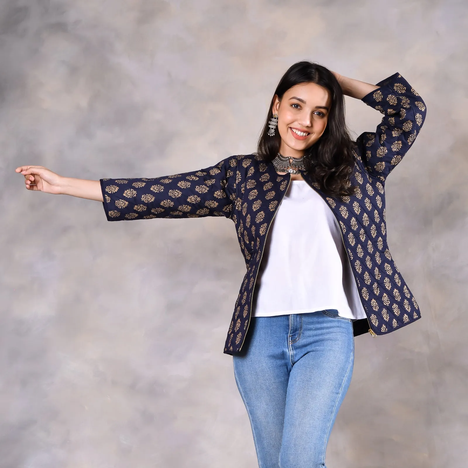 Birds of Paradise Space Blue Quilted Jacket