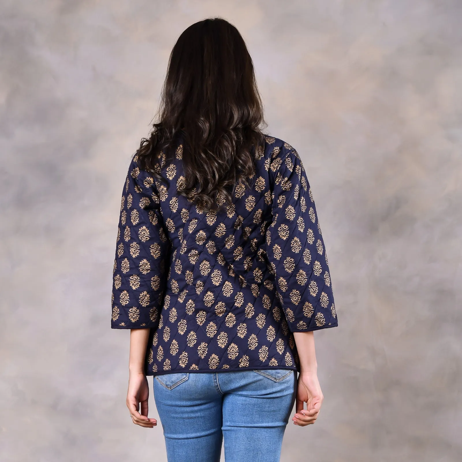 Birds of Paradise Space Blue Quilted Jacket