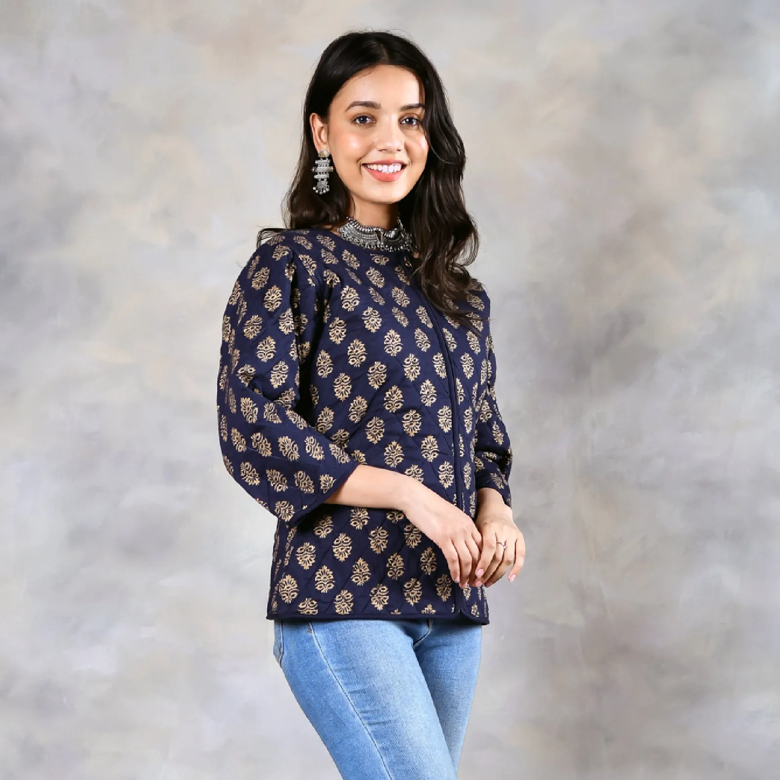 Birds of Paradise Space Blue Quilted Jacket