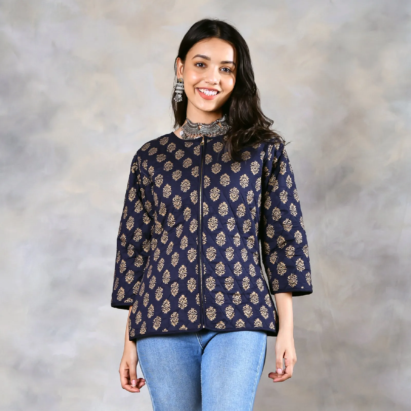 Birds of Paradise Space Blue Quilted Jacket