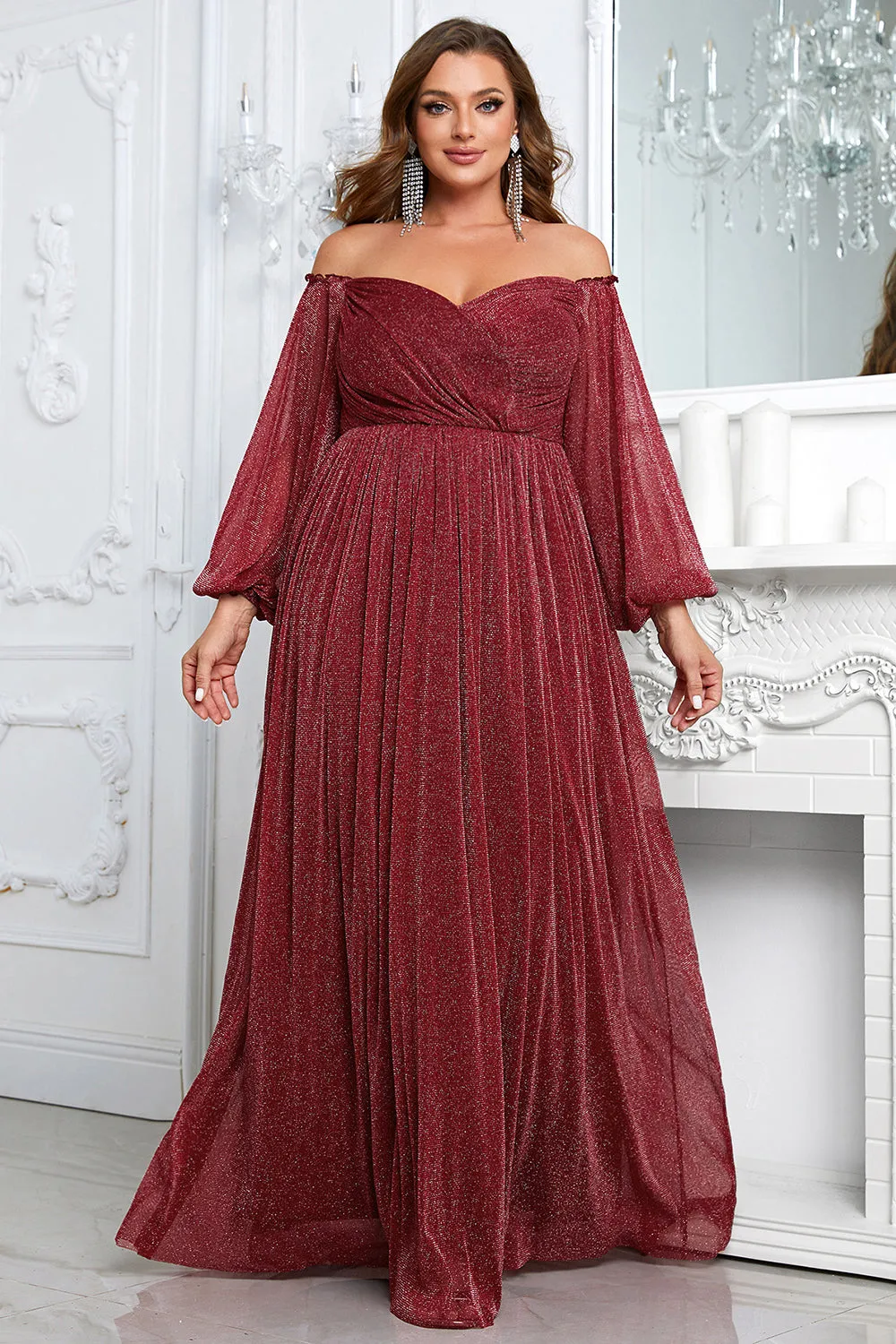 Black A-Line Off The Shoulder Plus Size Prom Dress