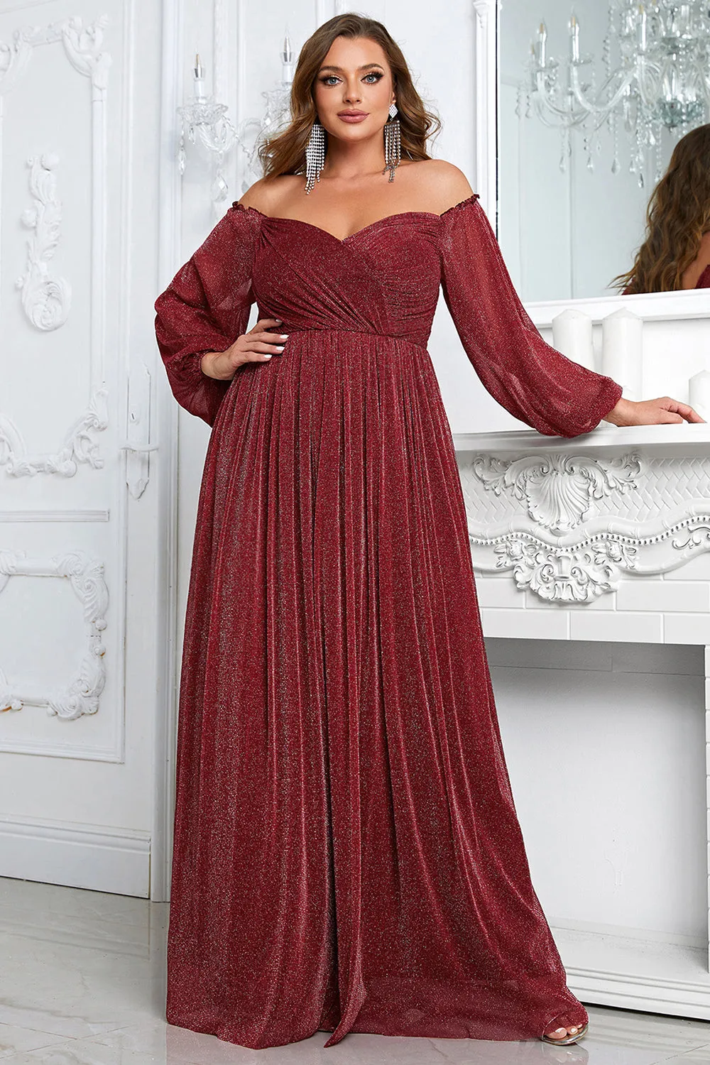 Black A-Line Off The Shoulder Plus Size Prom Dress