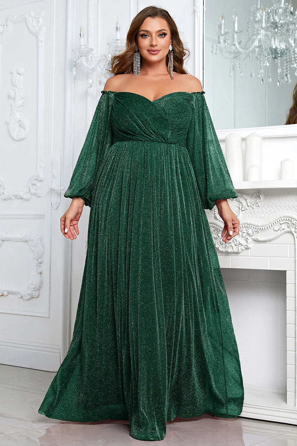Black A-Line Off The Shoulder Plus Size Prom Dress