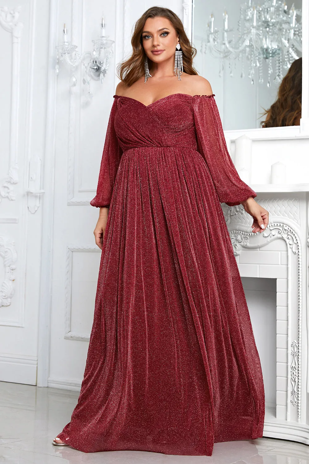 Black A-Line Off The Shoulder Plus Size Prom Dress