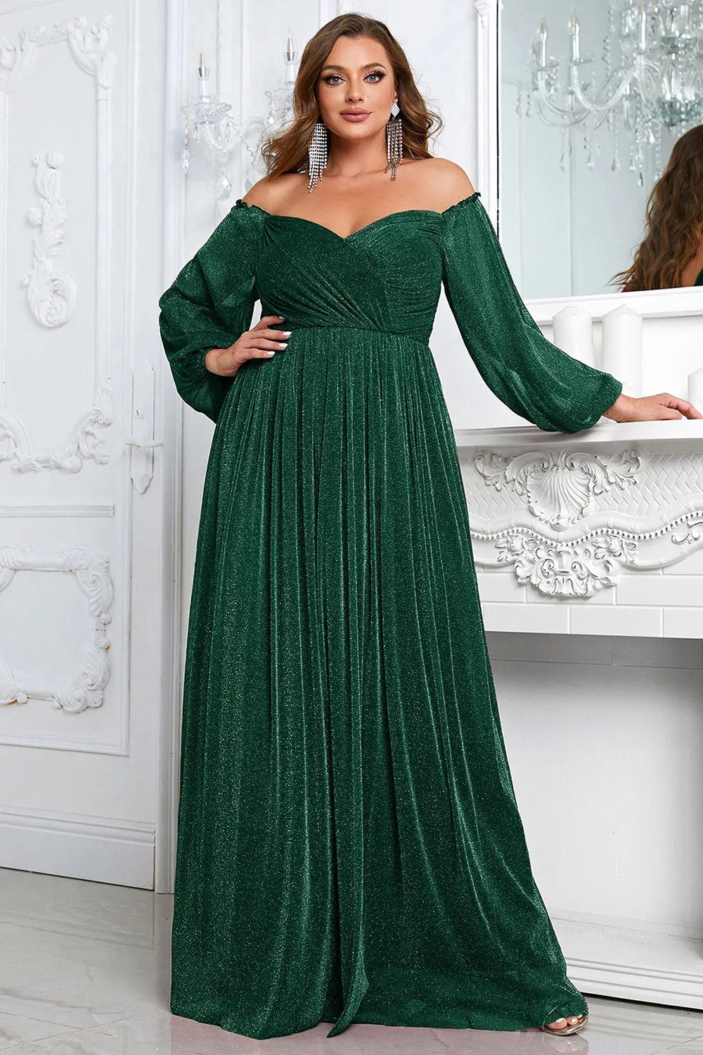 Black A-Line Off The Shoulder Plus Size Prom Dress