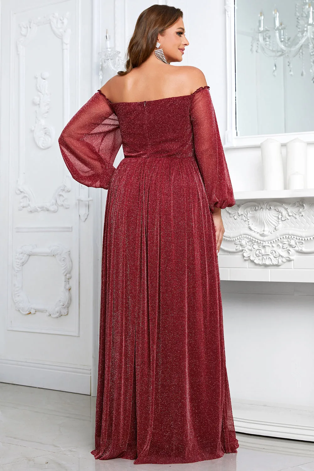 Black A-Line Off The Shoulder Plus Size Prom Dress