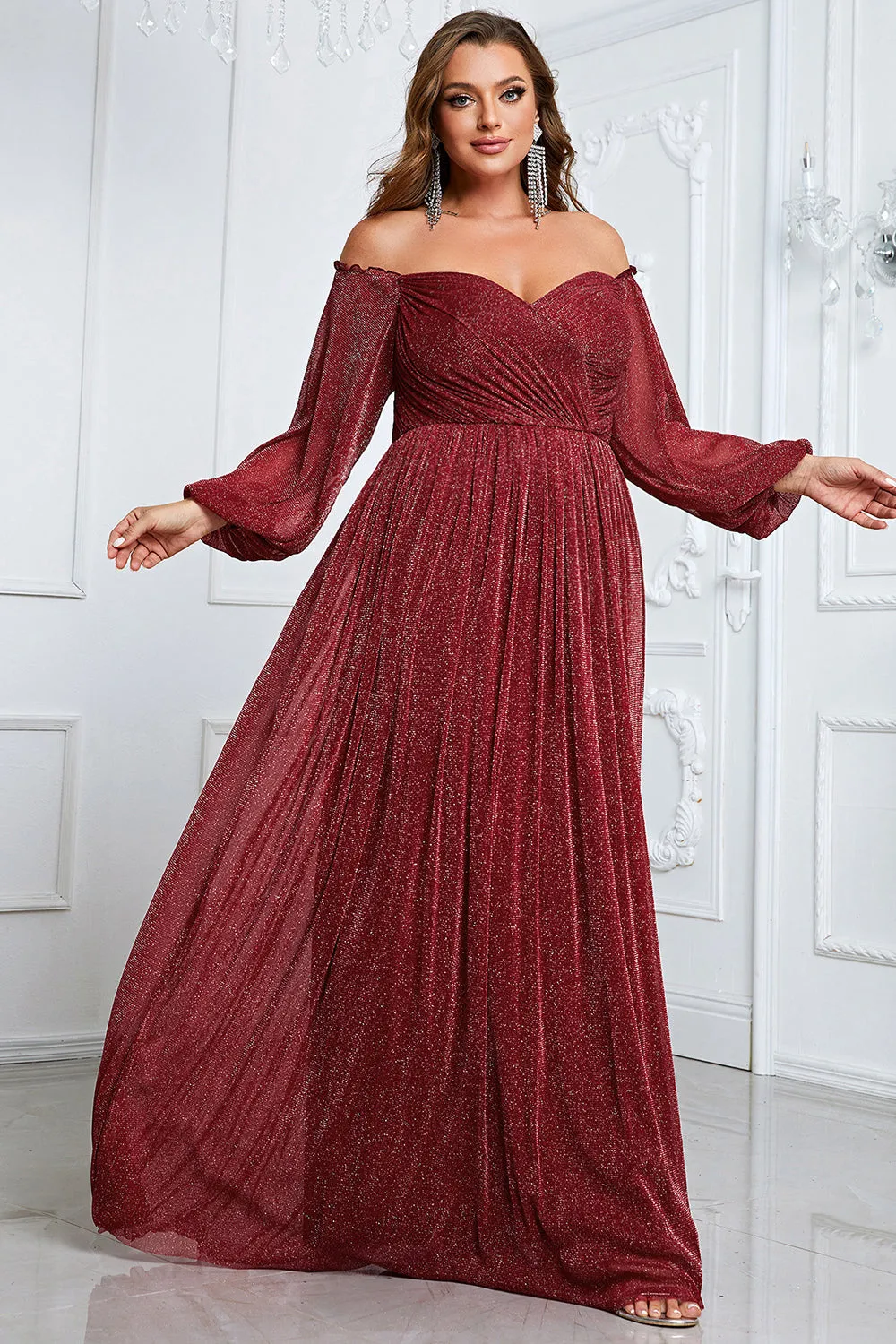 Black A-Line Off The Shoulder Plus Size Prom Dress