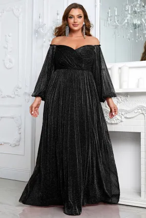 Black A-Line Off The Shoulder Plus Size Prom Dress Black A-Line Off The Shoulder Plus Size Prom Dress