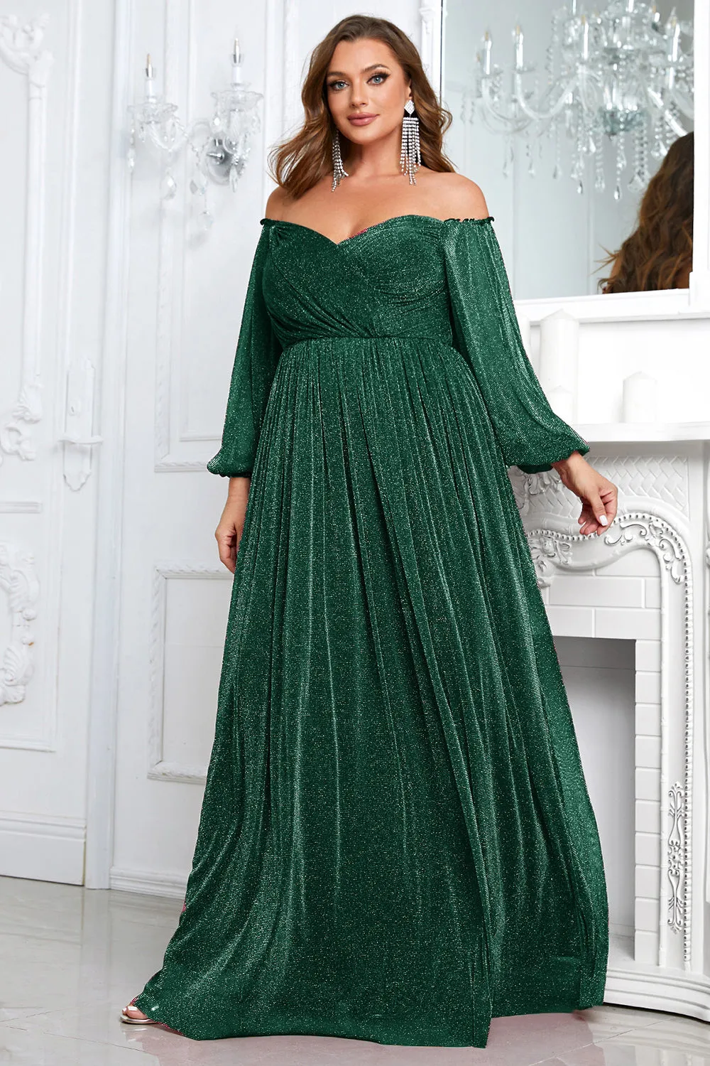 Black A-Line Off The Shoulder Plus Size Prom Dress
