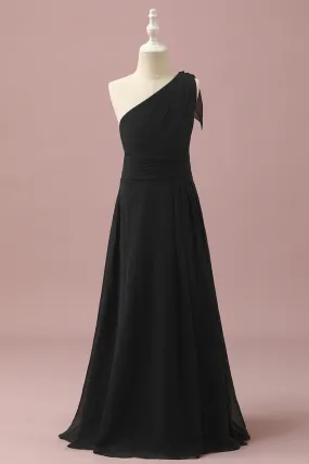 Black Chiffon One Shoulder A-Line Junior Bridesmaid Dress Black Chiffon One Shoulder A-Line Junior Bridesmaid Dress