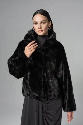 Black Natural Mink Fur Jacket with Nutria Fur Trims Black Natural Mink Fur Jacket with Nutria Fur Trims