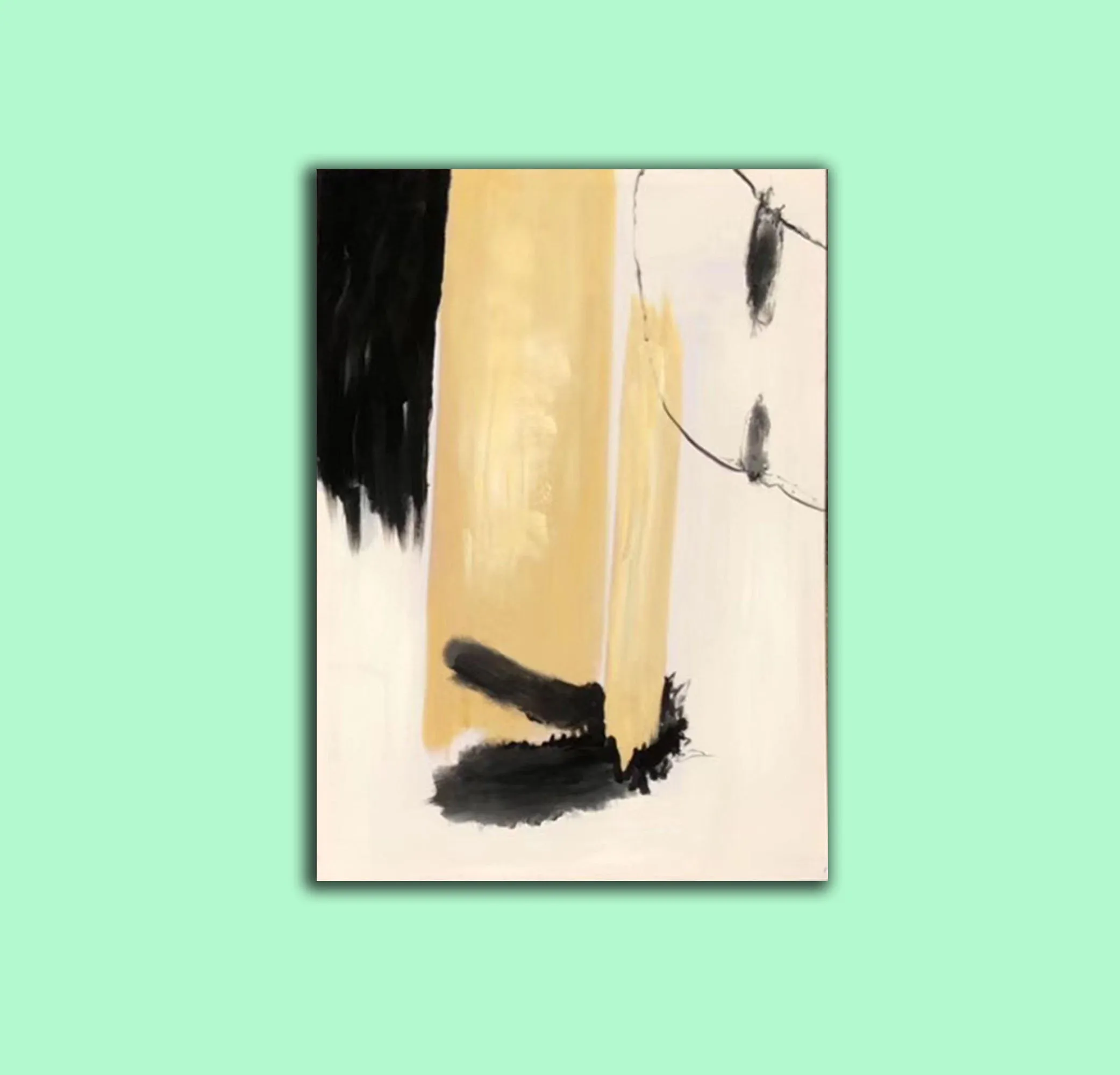 Black White Beige Modern Abstract Painting on Canvas Cp033