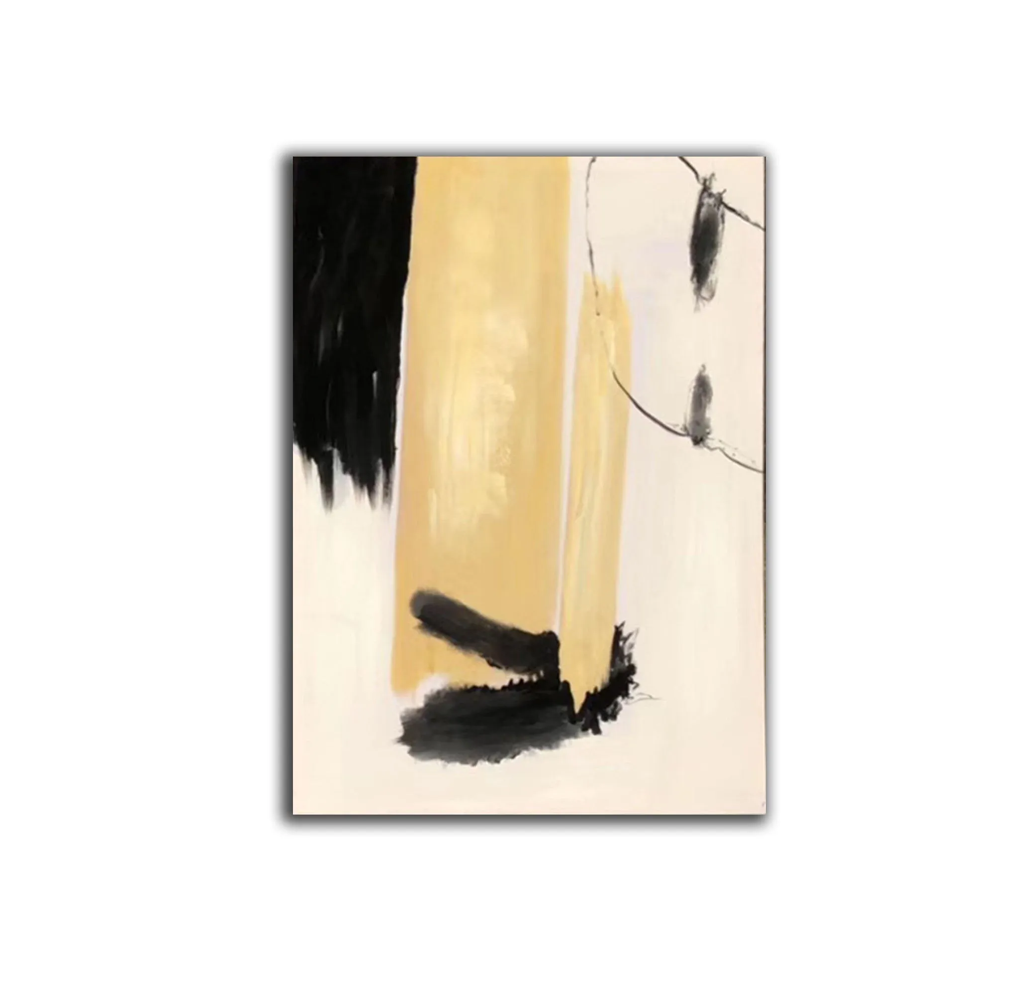 Black White Beige Modern Abstract Painting on Canvas Cp033