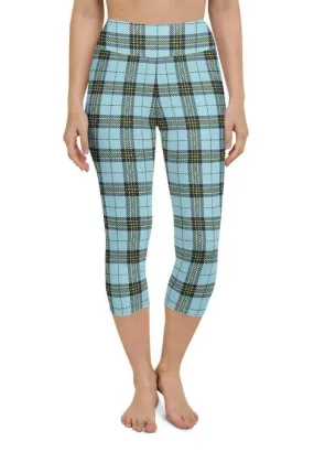 Blue Plaid Print Yoga Capris Blue Plaid Print Yoga Capris